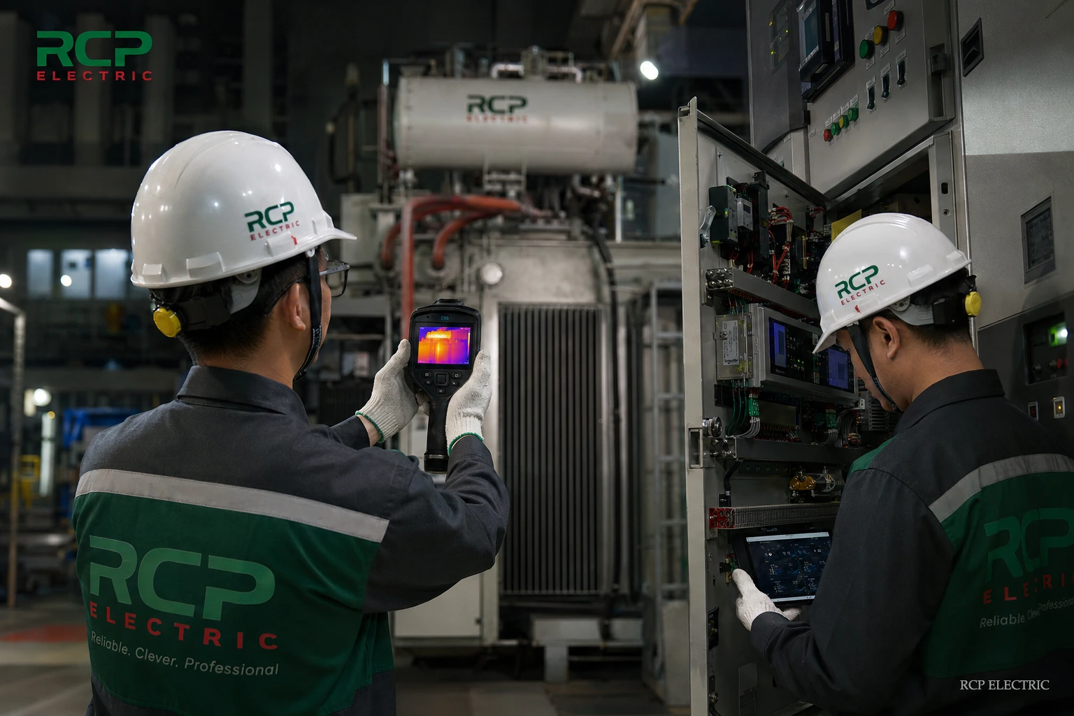 dịch vụ bảo trì trạm trung thế RCP Electric DDD0 kỹ sư điện kiểm tra tủ RMU và máy biến áp tại nhà máy công nghiệp
